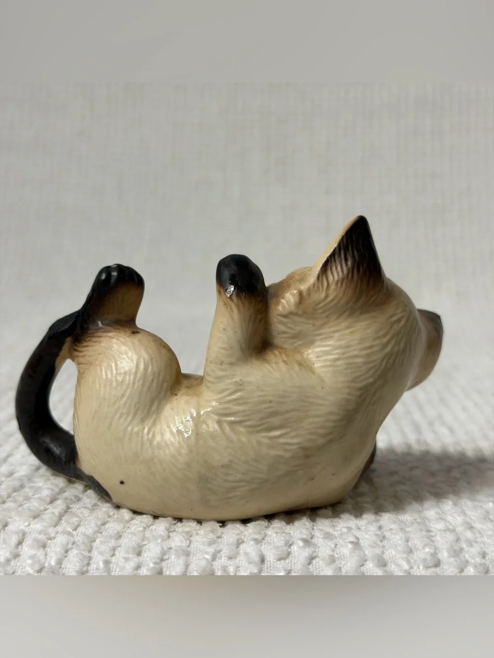 Cute Cream and Black Cat Figurine with Blue Eyes made in Japan